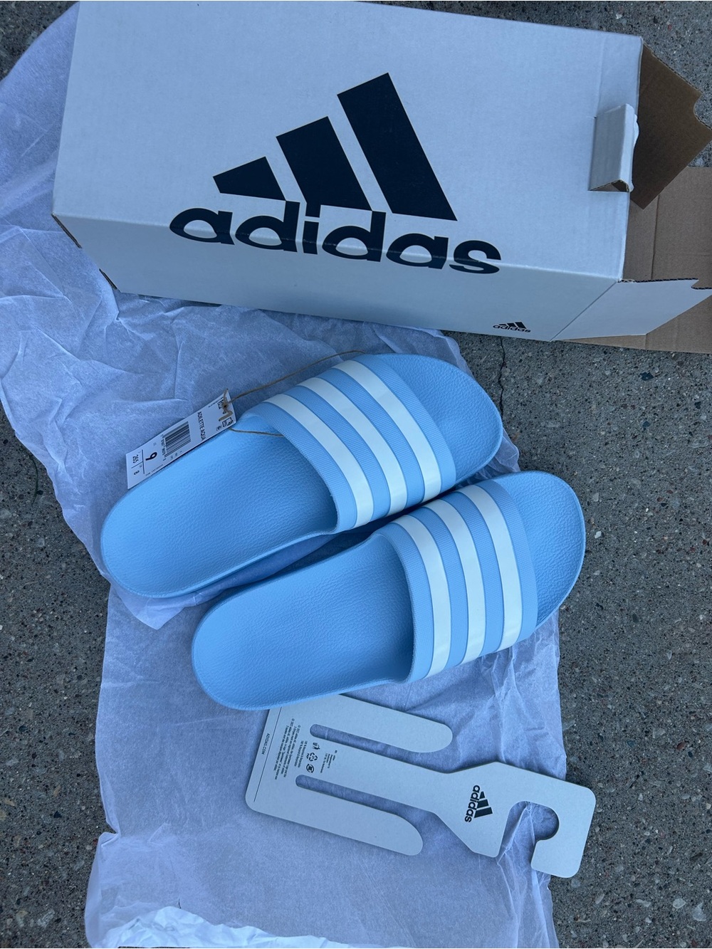 adidas Adilette Slides - Light Blue with White Stripes